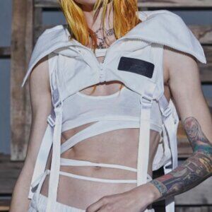 DARKER WAVS: Flanger Unisex Tactical Hoodie, XXL US, Off White CyberCore